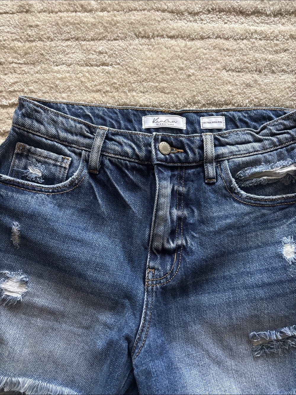 KanCan signature High-Rise Distressed Blue Denim Shorts